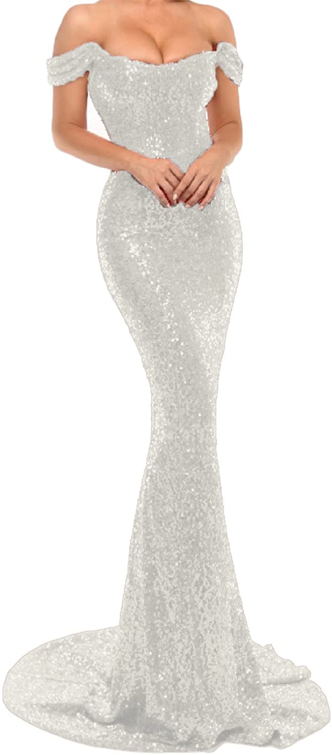Price:$75.00 YSMei Women's Off Shoulder Mermaid Sequins Evening Dress Long Prom Gowns at Amazon Women’s Clothing store