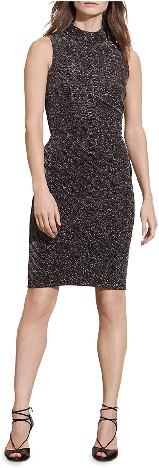 Price:$25.99    Lauren Ralph Lauren Women's Metallic Mockneck Ruch Dress (16, Black/Silver)  Clothing