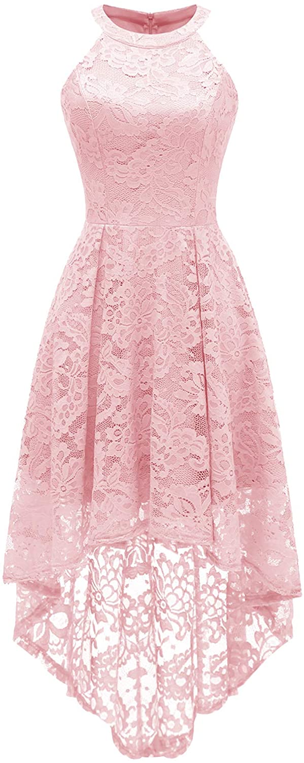 Price:$39.69    Dressystar 0028 Halter Floral Lace Cocktail Party Dress Hi-Lo Bridesmaid Dress Pink XXL  Clothing