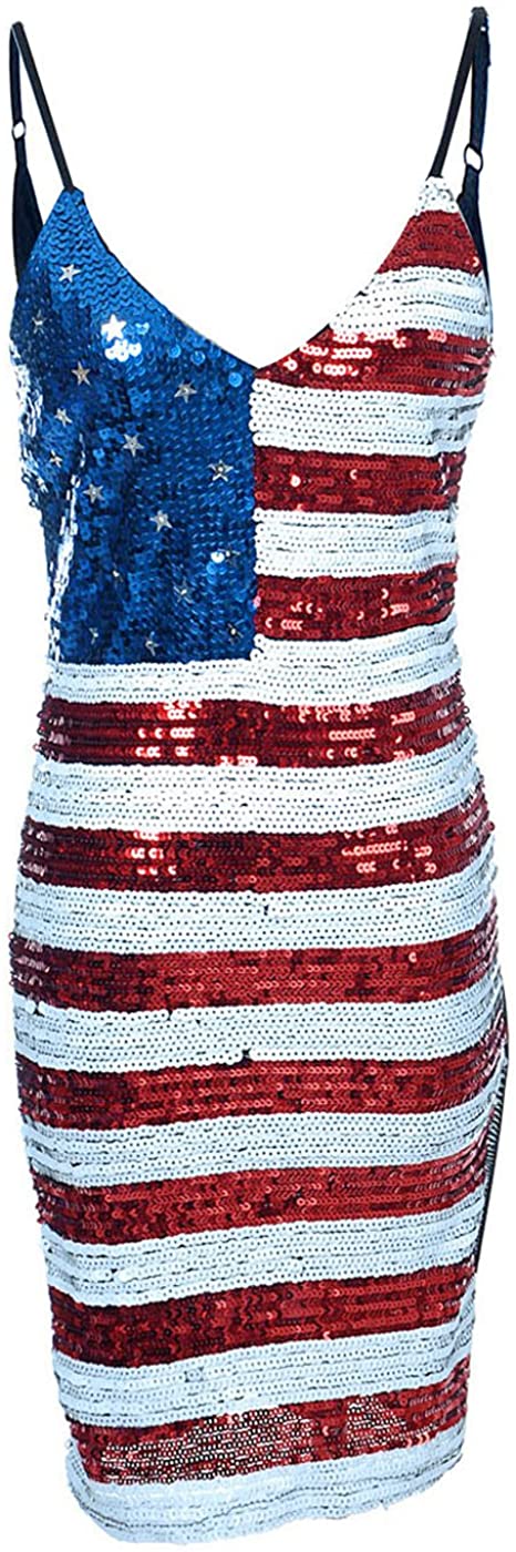 Price:$27.99    ANNA-KACI Spaghetti Strap Sleeveless USA American Flag Patriotic Sequin Dress  Clothing