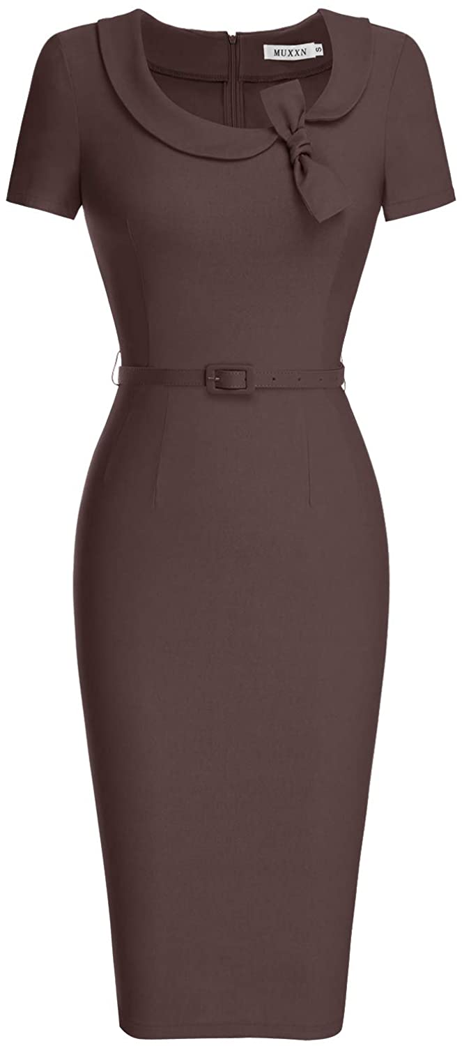 Price:$32.99    MUXXN Women's Solid Color Cap Sleeve Stretch Satin Retro Wedding Evening Dress (Brown 3XL)  Clothing