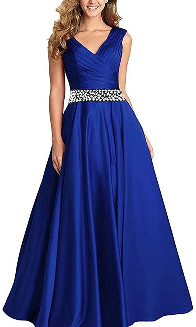 Price:$79.99    Leesu V-Neck Women's Beading Prom Dress A Line Bridesmaid Dresses Long  Clothing