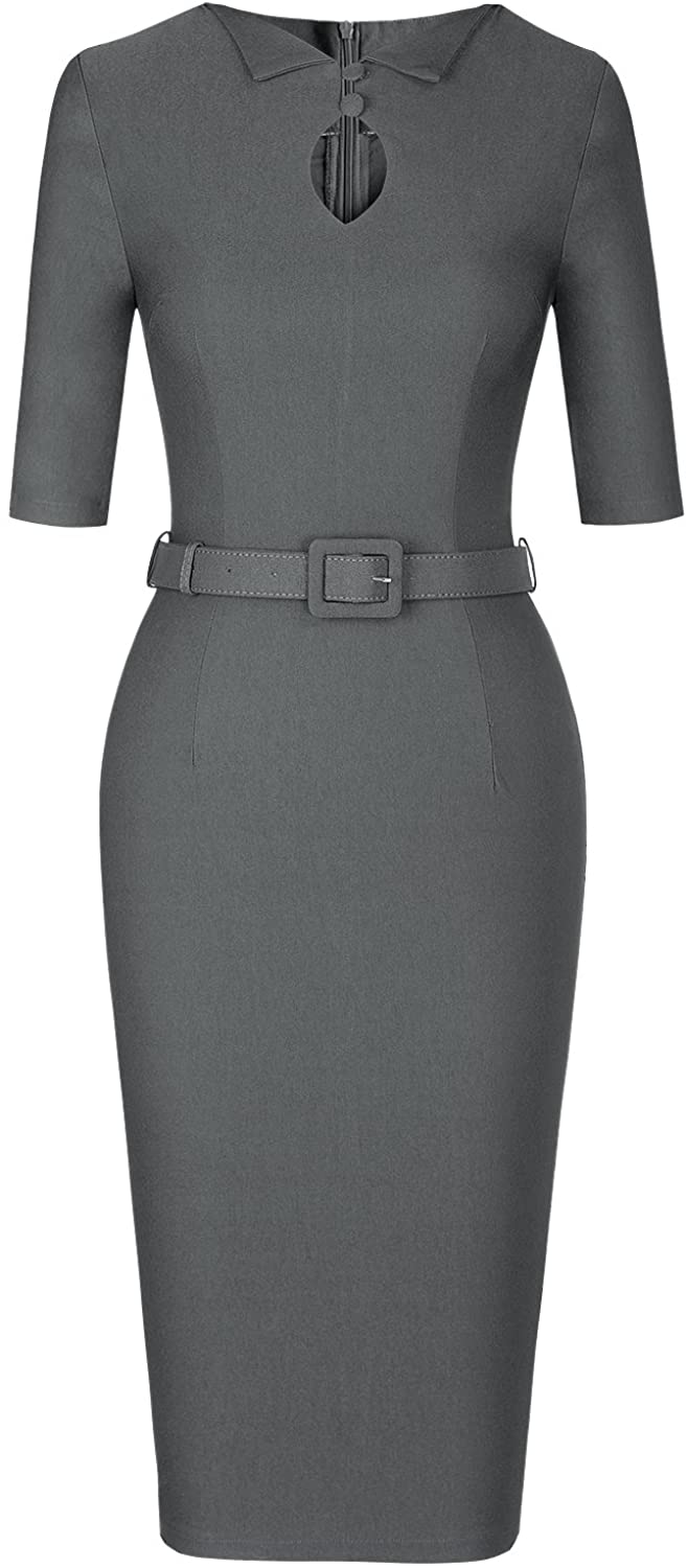 Price:$32.99    MUXXN Women's Audrey Hepburn 1960s Half Sleeve Belt Formal Work Dress  Clothing