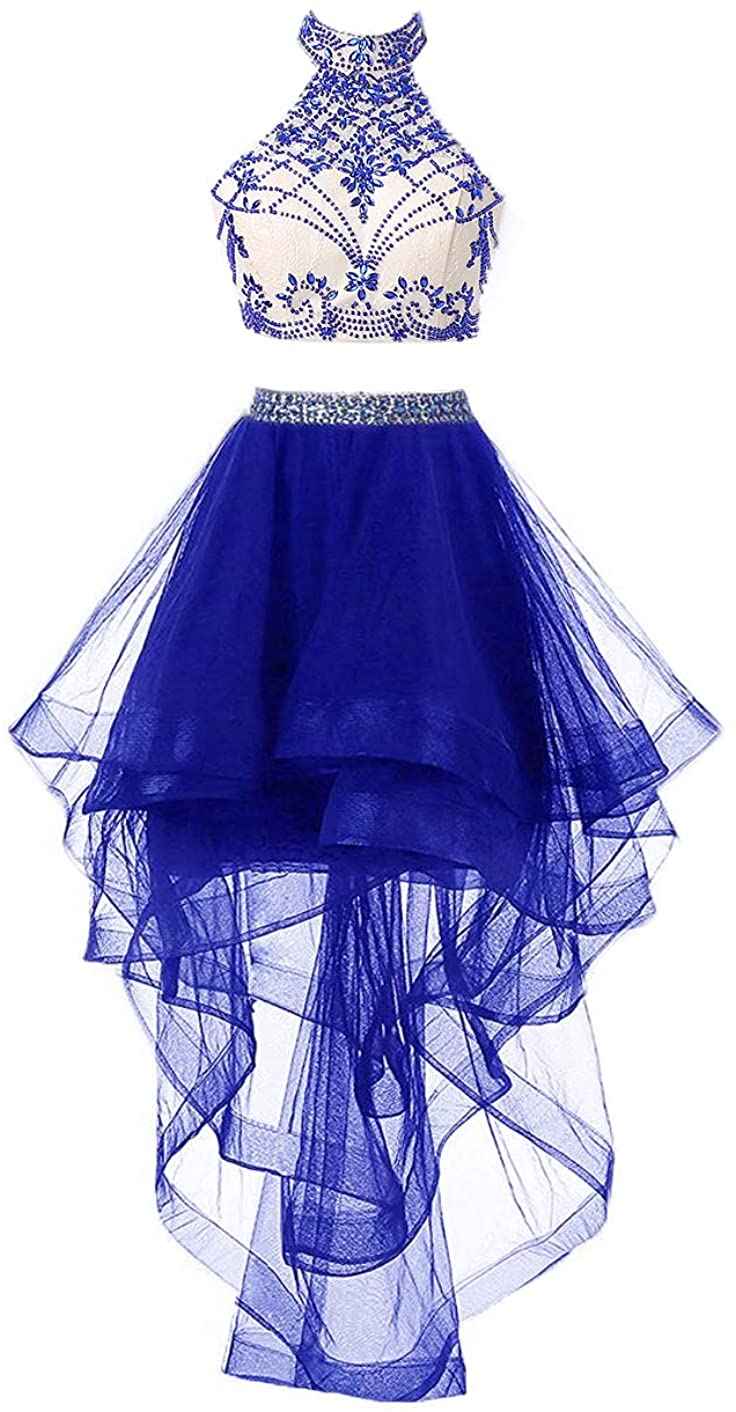 Price:$79.00    HEIMO Women's 2 Pieces Beaded Keyhole Back Homecoming Dresses Halter Beading Prom Gowns Short H199  Clothing