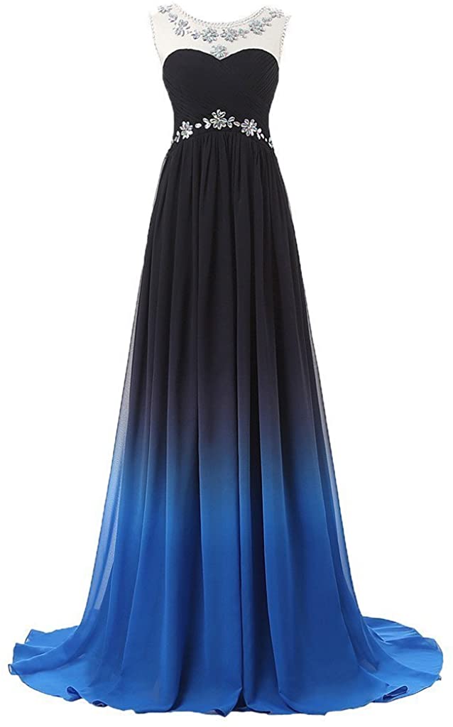 Price:$35.90 Sarahbridal Women's Long Chiffon Prom Dresses Formal Evening Ball Gowns Gradient Color at Amazon Women’s Clothing store