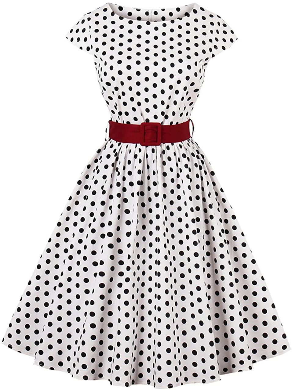 Price:$18.99    LaceLady Women's Vintage Tea Dress Prom Swing Cocktail Party Dress with Belt Polka Dot Dresses  Clothing