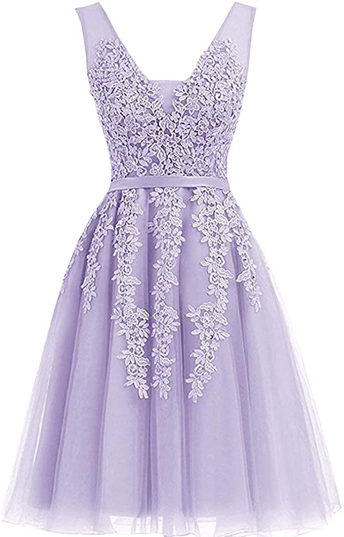 Price:$69.99    Annadress Women's Sleeveless Homecoming Dresses Short Net Bridesmaid Dresses Appliques Evening Cocktail Gowns Lavender 4  Clothing