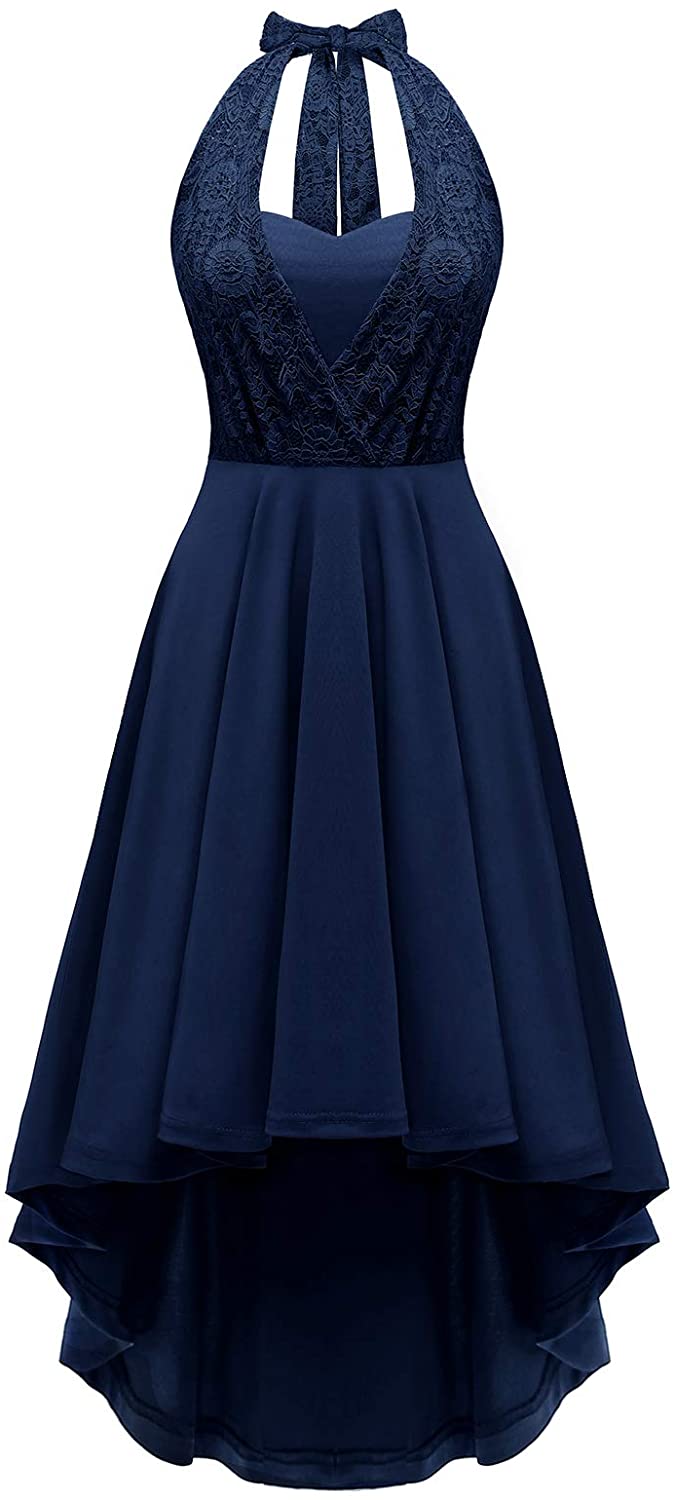 Price:$9.99    YOYAKER Halter Lace Cocktail Hi-lo Bridesmaid Dress Midi for Wedding Formal Party  Clothing