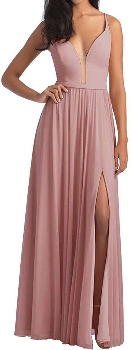 Price:$59.90 AiniDress Burgundy Bridesmaid Dresses Long, Simple Bridesmaid Dresses with Slit for Women, Spaghetti Straps Prom Dresses at Amazon Women’s Clothing store