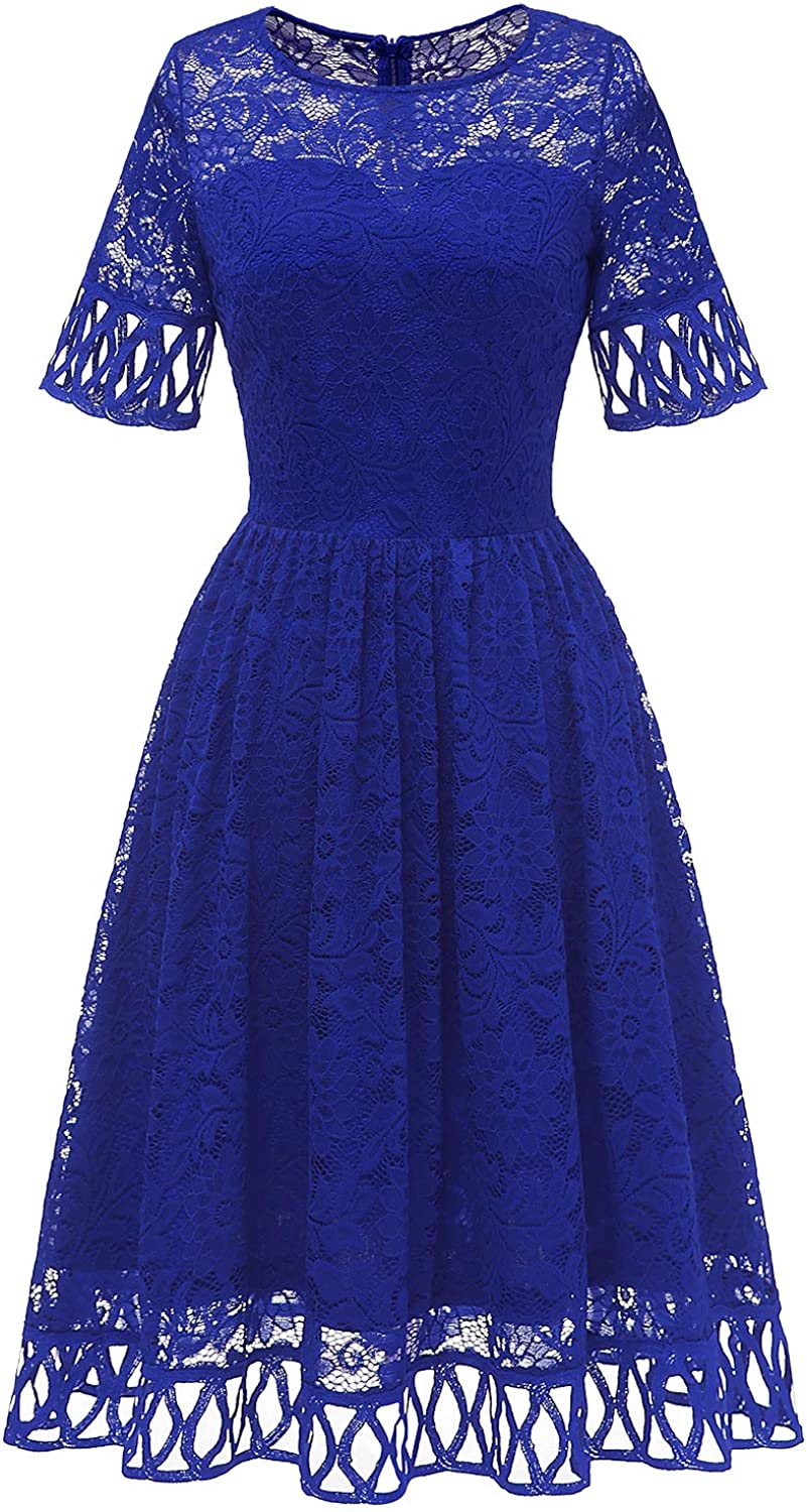 Price:$28.69 MUADRESS Women's Lace Wedding Dress Short Sleeve Knee Length Cocktail Party Dress at Amazon Women’s Clothing store
