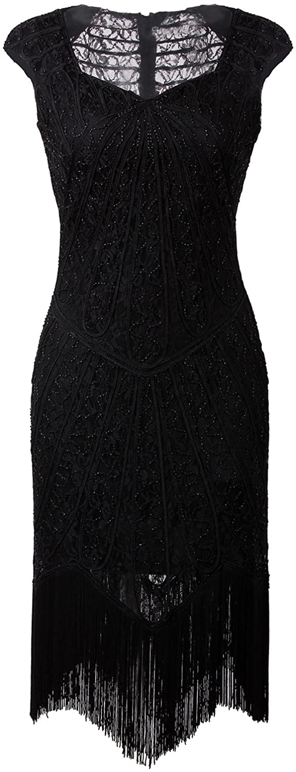 Price:$37.99    VIJIV Vintage 1920s Inspired Embellished Beaded Lace Cocktail Flapper Dress  Clothing