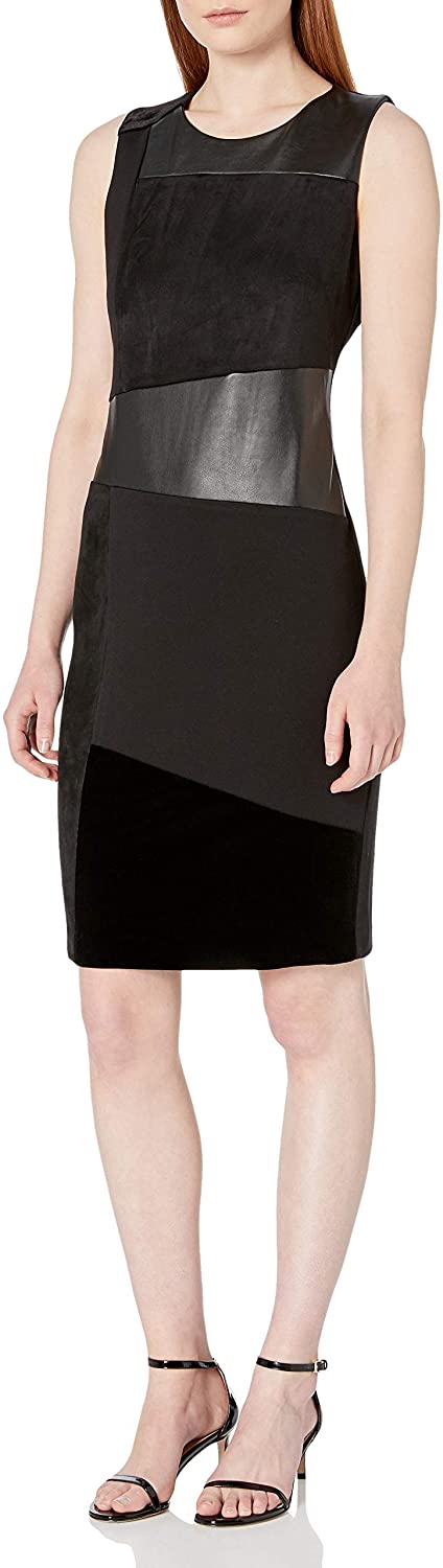 Price:$35.97 Calvin Klein Women's Sheath Dress with Faux Leather, Velvet and Suede at Amazon Women’s Clothing store