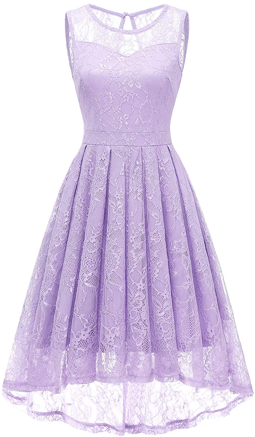 Price:$34.99    Gardenwed Women's Vintage Lace High Low Bridesmaid Dress Sleeveless Cocktail Party Swing Dress Lavender-XL  Clothing