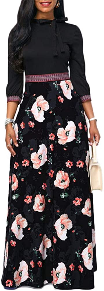 Price:$9.98 RUEWEY Womens Short Sleeve/Long Sleeve Floral Printed Prom Cocktail Swing Long Dress at Amazon Women’s Clothing store
