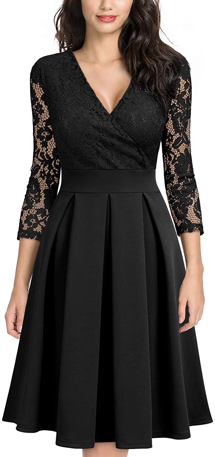 Price:$19.99    MISSMAY Women's Vintage Floral Lace 2/3 Sleeve Bridesmaid Party Dress  Clothing