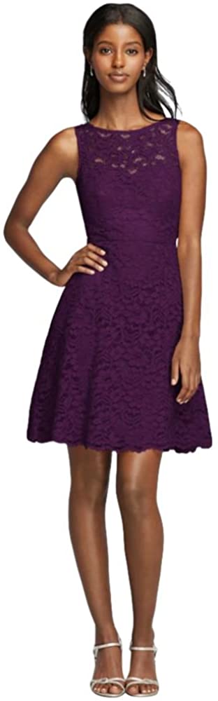 Price:$99.99    Short Sleeveless All Over Lace Bridesmaid Dress Style F18031, Plum, 22  Clothing