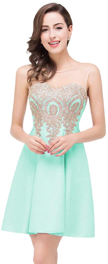 Price:$34.99    MisShow Women's Sweetheart Lace Appliquee Chiffon Short Homecoming Dress  Clothing