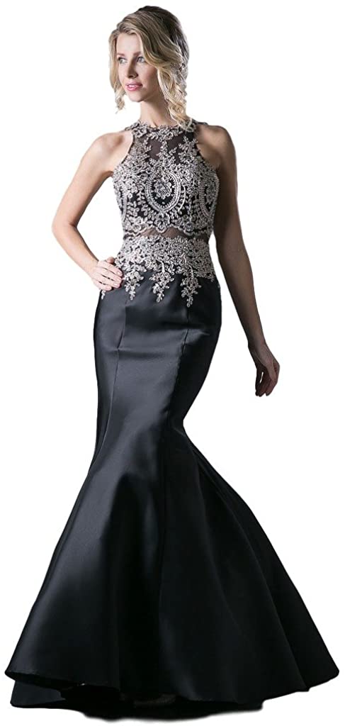 Price:$119.00    Meier Women's Embroidery Halter Stretchy Taffeta Mermaid Prom Dress  Clothing