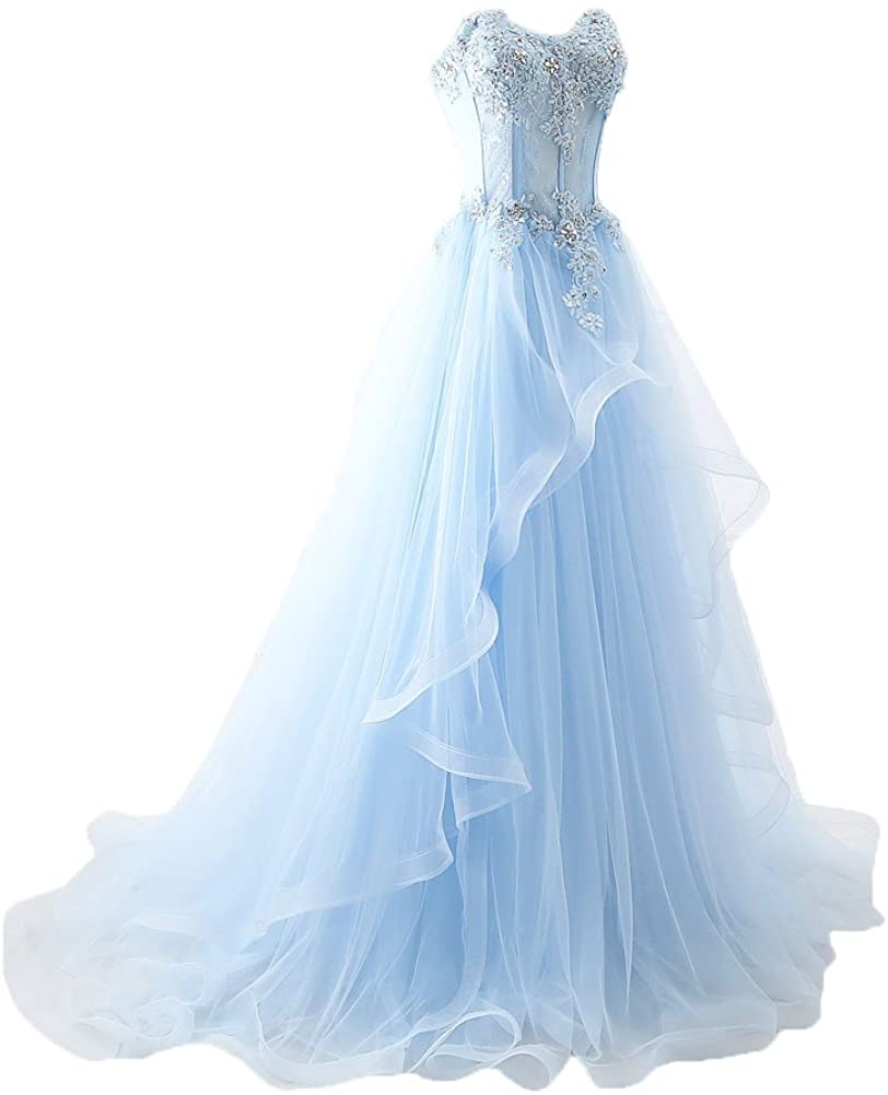 Price:$79.99    Maricopyjam Women's Sheer Waist Fishbone Symmetrical Peplum Long Prom Dress  Clothing