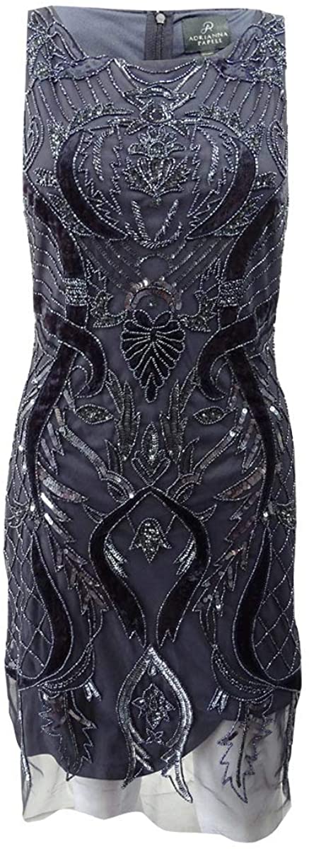 Price:$49.97    Adrianna Papell $299 Womens 1267 Gray Beaded Sequined Sleeveless Dress 1 B+B  Clothing