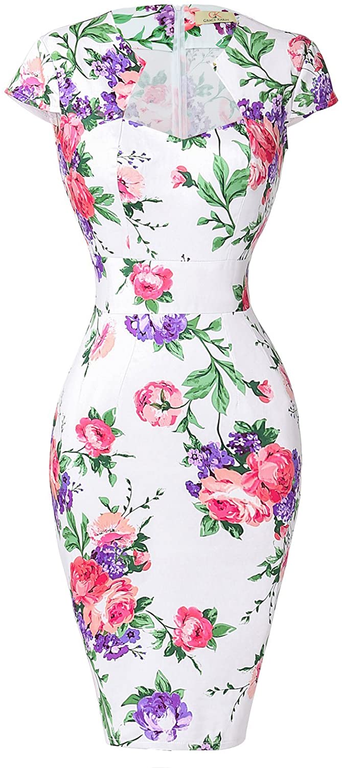 Price:$9.99 GRACE KARIN Women's 50s Vintage Pencil Dress Cap Sleeve Wiggle Dress CL7597 at Amazon Women’s Clothing store