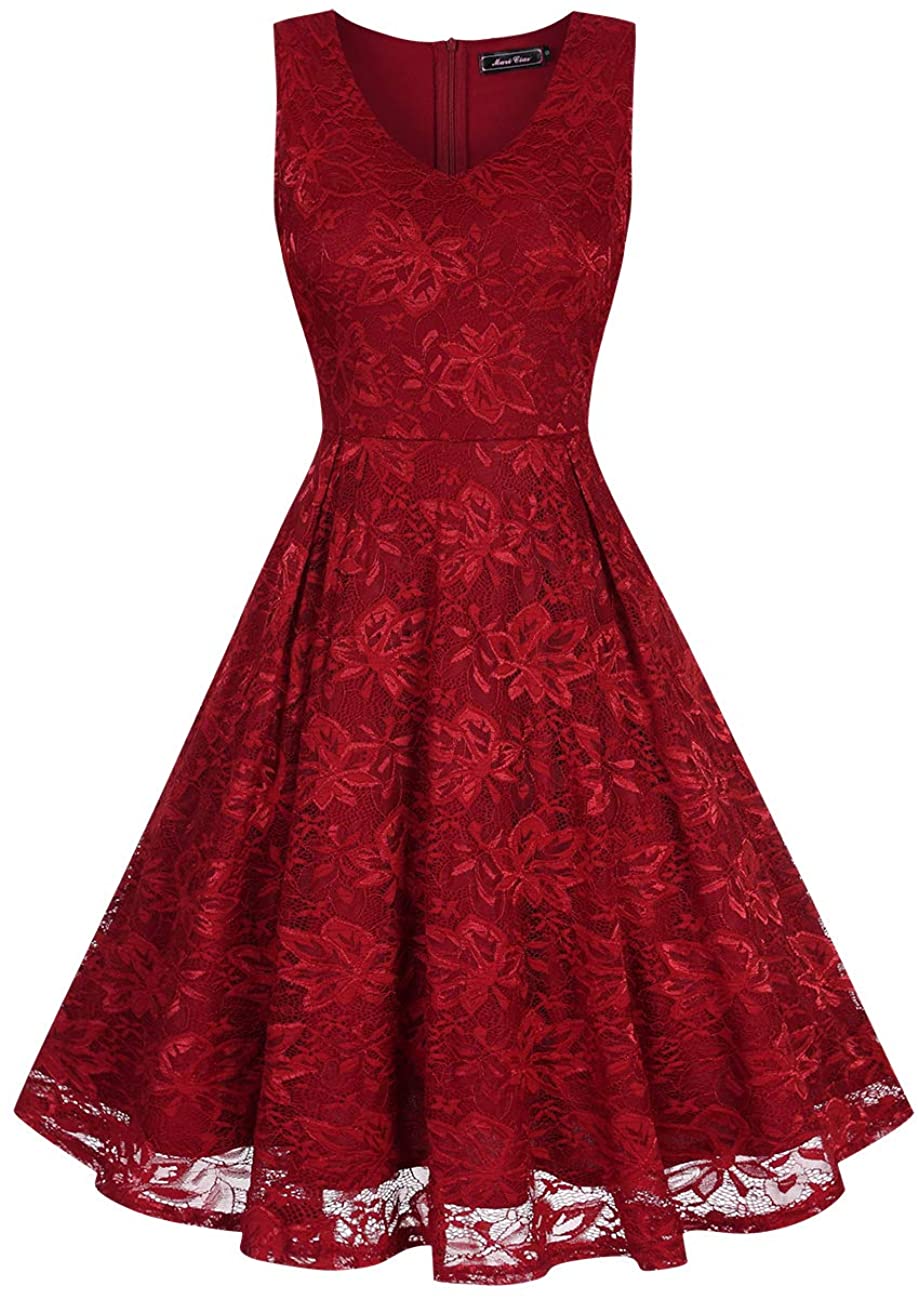 Price:$23.99    Women Lace Dress 3/4 Sleeve Party Cocktail Wedding Fit and Flare Midi Evening Dresses  Clothing
