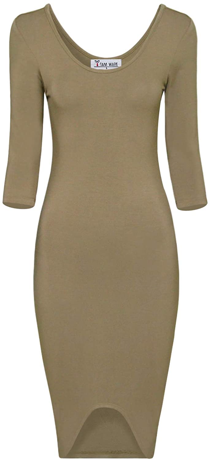 Price:$11.99 TAM WARE Women's 3/4 Sleeve Bottom Cutout Body-con Dress at Amazon Women’s Clothing store