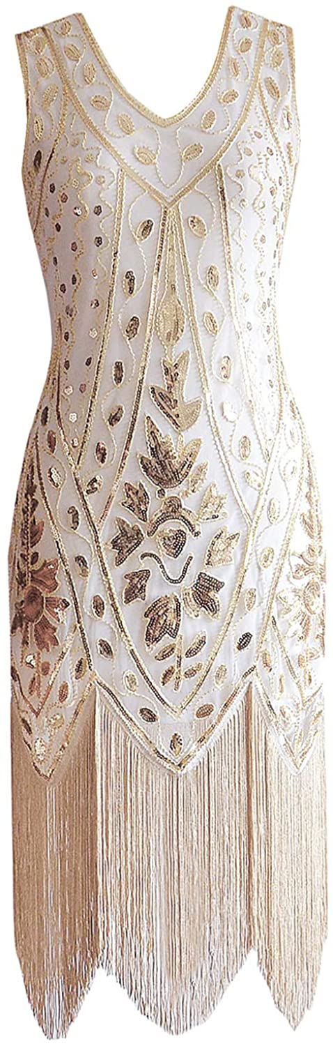 Price:$35.99    Miuco Women's 1920s Sequined Beaded Fringed Flapper Gatsby Evening Dress  Clothing