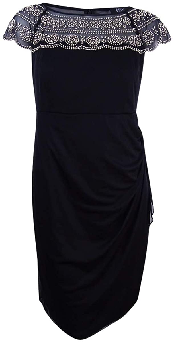 Price:$19.99    MSK Women's Plus Size Beaded Illusion Dress  Clothing