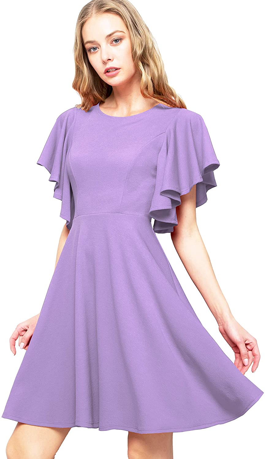 Price:$23.95    FASHIONOLIC Women's Stretchy A Line Swing Flared Skater Cocktail Party Dress (1JOHN0408) Lavender S  Clothing