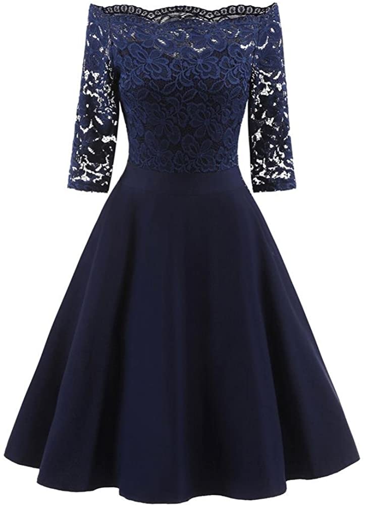 Price:$6.99    Vintage Lace Dress,Vanvler Women [ Party Swing Dress ]✿Off Shoulder Cocktail Dress  Clothing