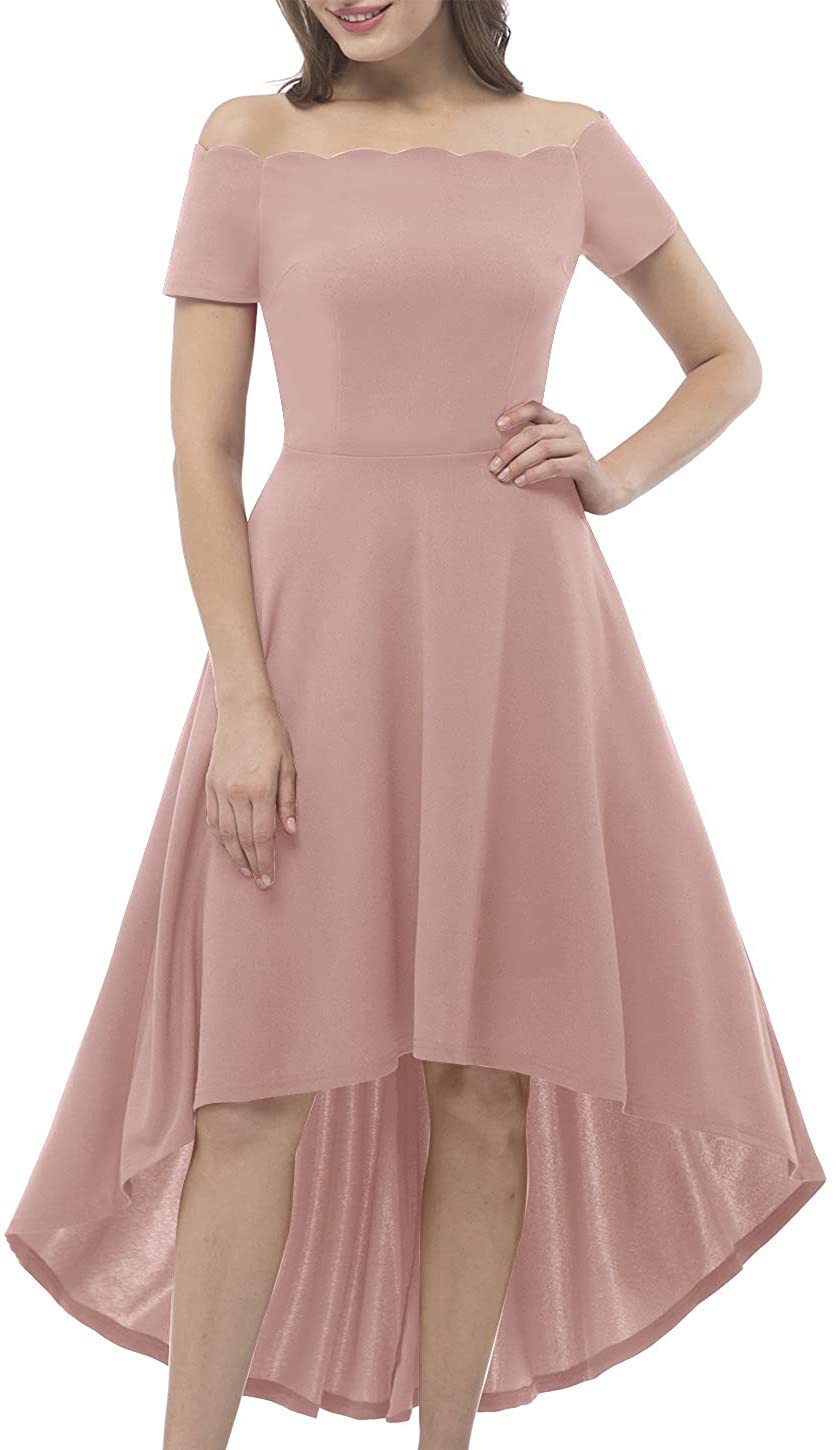 Price:$32.99    AONOUR Women's Vintage Off Shoulder Cocktail Party Dress Hi-Lo Short Sleeve Formal Swing Dress  Clothing
