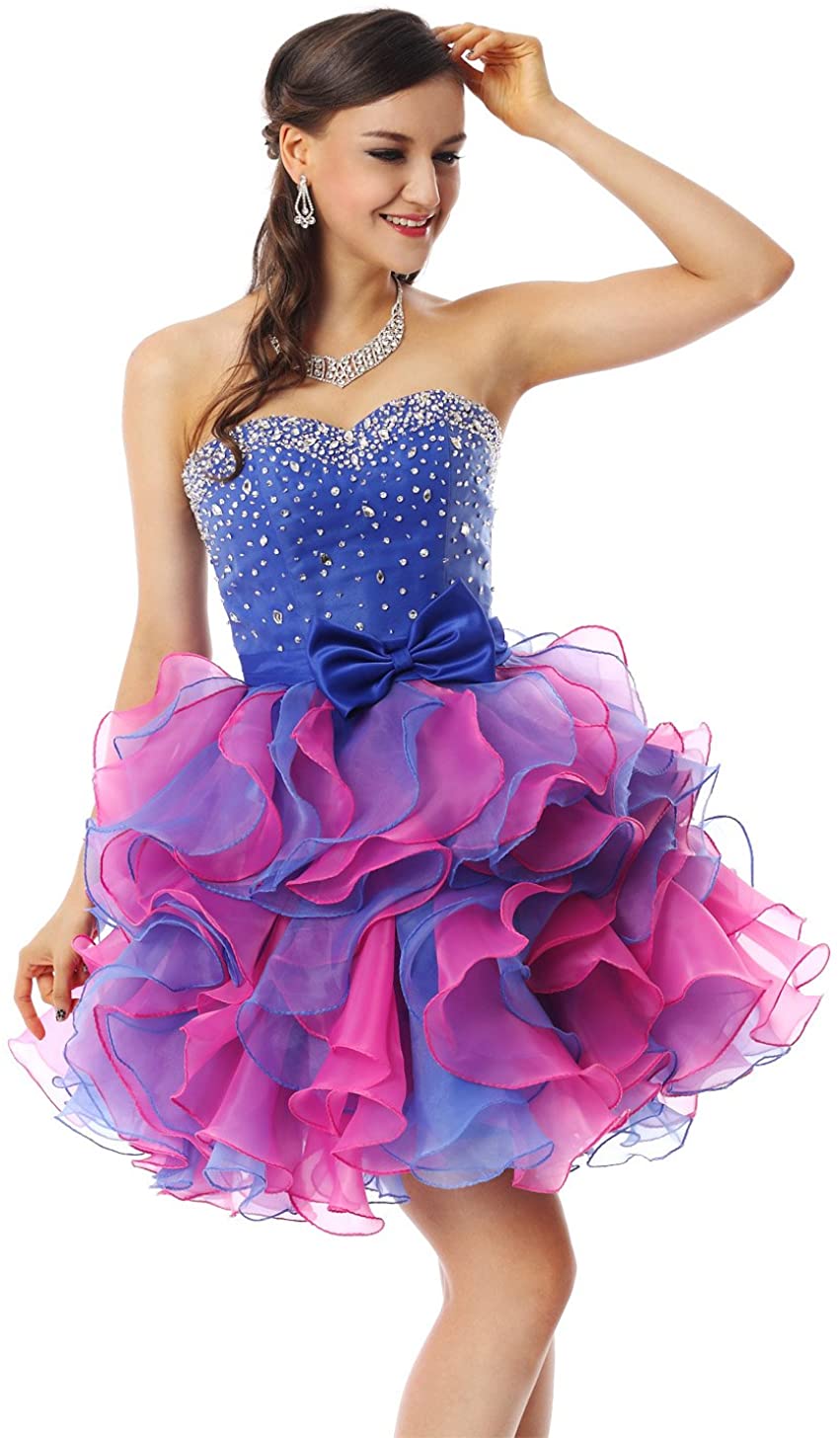 Price:$51.88    Charmian Women's Ball Gown Beads Ruffled Short Prom Homecoming Cocktail Dresses  Clothing