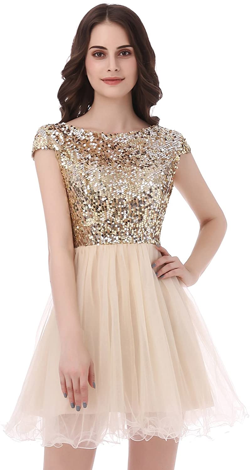 Price:$9.90 anmor Junior's Short Tulle Homecoming Dresses Sequin Prom Party Gowns at Amazon Women’s Clothing store