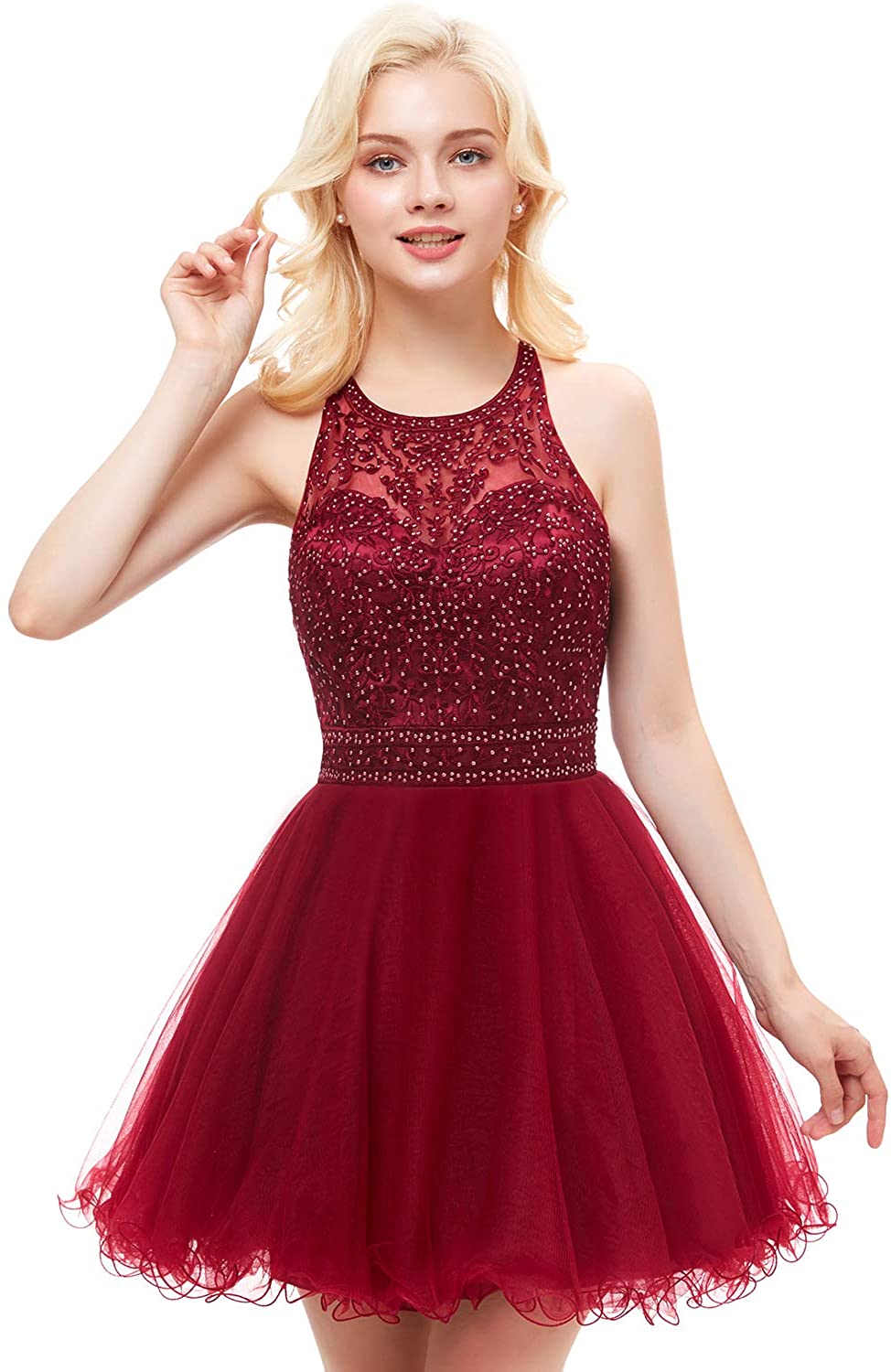 Price:$25.00    Aurora Bridal Women's Tulle Beaded Prom Dresses 2018 Short Homecoming Gown Ah111  Clothing