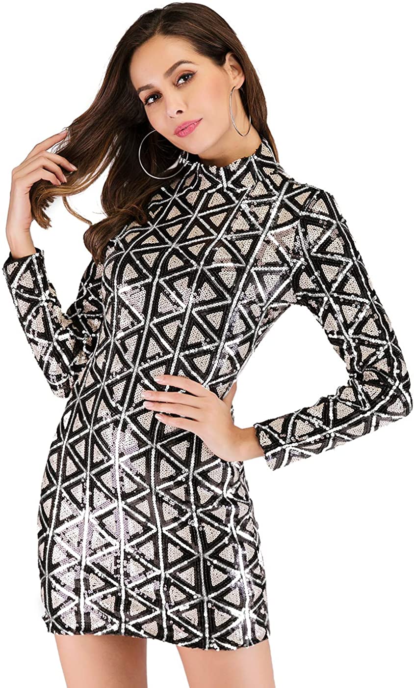 Price:$55.99 Long Sleeve Plaid Sequins Dress Women Party Clothes at Amazon Women’s Clothing store