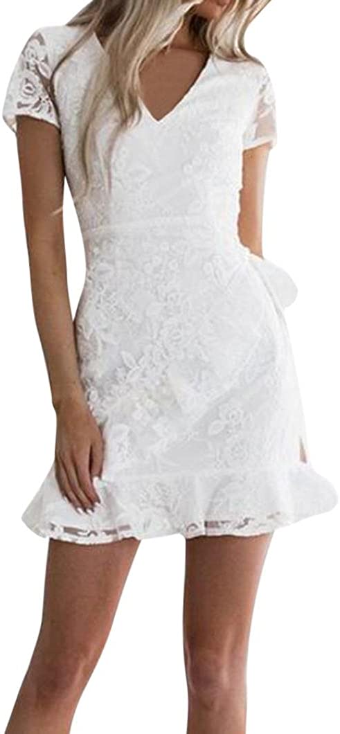 Price:$11.90 Women Lace Short Sleeve Dresses Bodycon Cocktail Party Pencil Dress Bandage Dresses at Amazon Women’s Clothing store