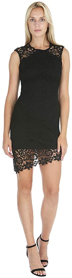 Price:$16.99    bebe Women’s Sleeveless with Illusion in Top Yoke & Bottom Hem Lace Short Dress  Clothing