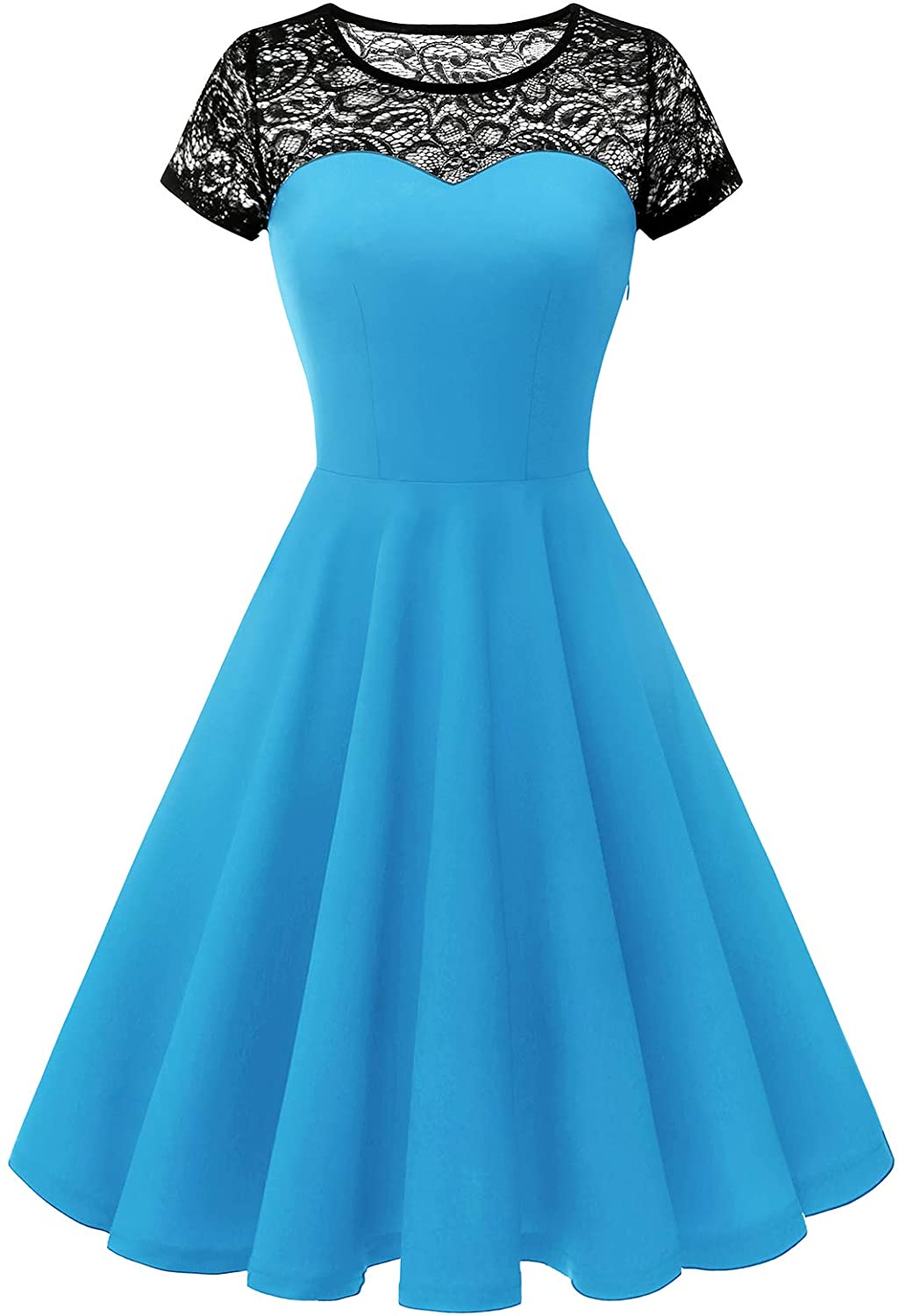 Price:$8.39    Yoyaker Women's 1950s Audrey Hepburn Rockabilly Vintage Dress Floral Lace Cocktail Swing Stretchy Dress  Clothing