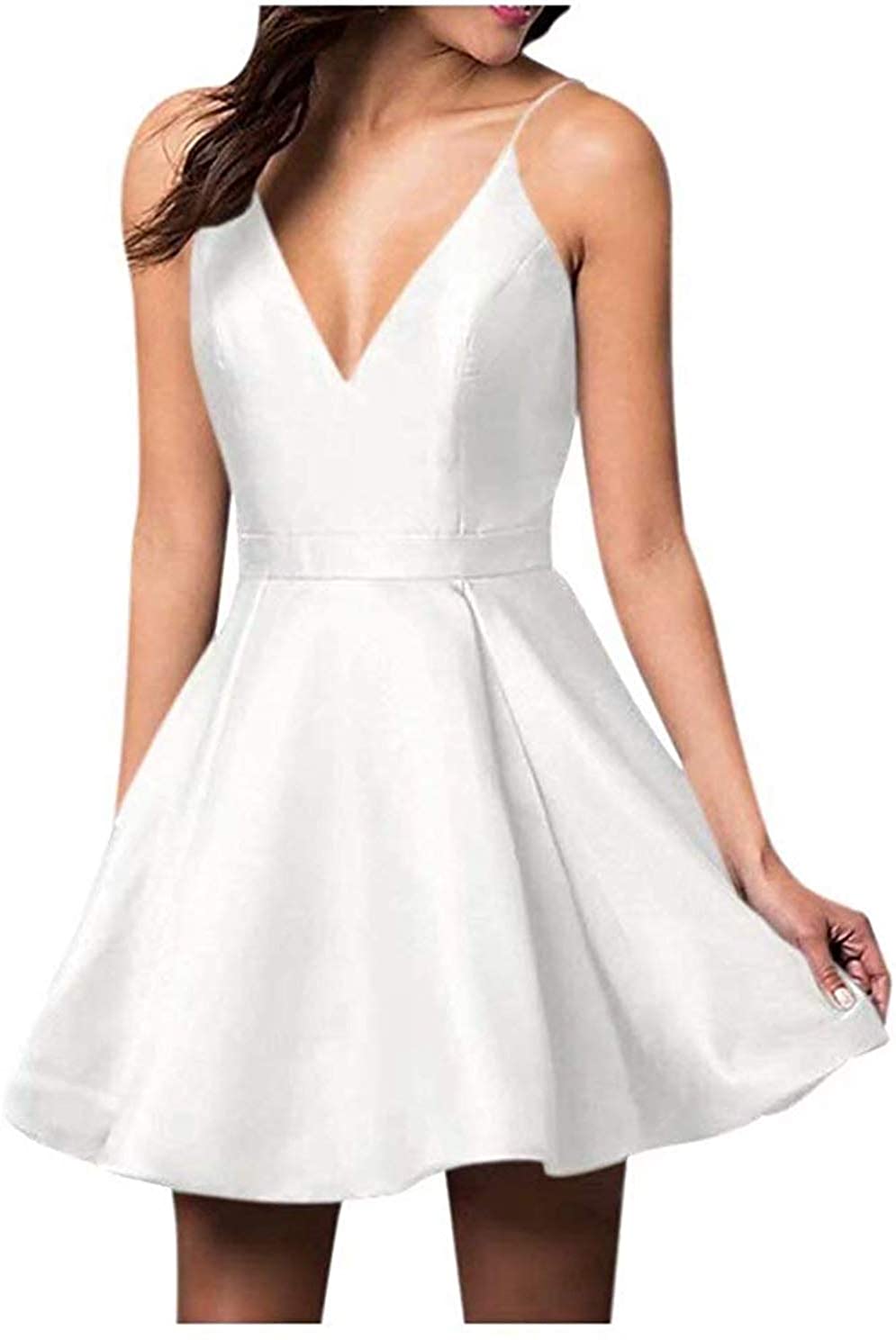 Price:$55.00    Ailidaw Women's Spaghetti Straps Homecoming Dresses Short Satin V-Neck Prom Dress with Pockets  Clothing