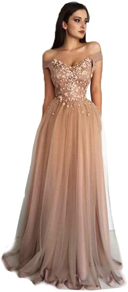 Price:$106.99 Lnxianee Women's Off Shoulder Prom Dresses Long Applique Formal Evening Party Gowns at Amazon Women’s Clothing store