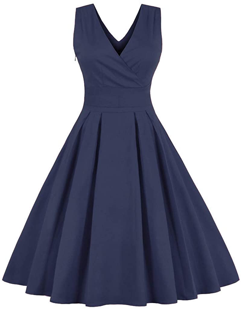 Price:$20.99    Aiung Women's 1950s Retro Vintage Cocktail Party Dress Swing A-line Sleeveless V Neck Skater Dresses  Clothing