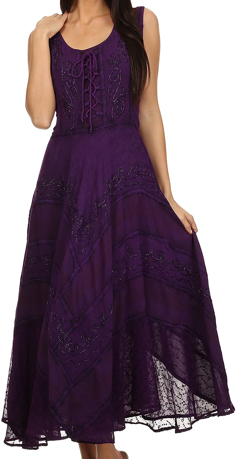 Price:$39.99 Sakkas Azalea Stonewashed Rayon Embroidery Corset Style Dress at Amazon Women’s Clothing store