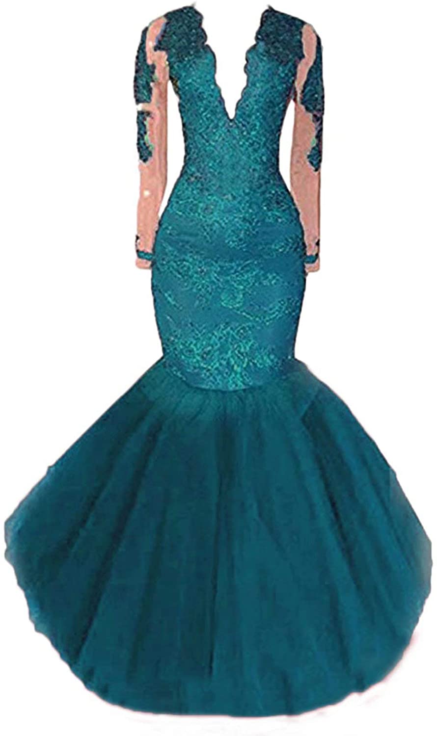 Price:$129.99 Womens V Neck Long Sleeve Lace Prom Dresses Mermaid 2020 Tulle Beaded Formal Evening Party Ball Gowns at Amazon Women’s Clothing store