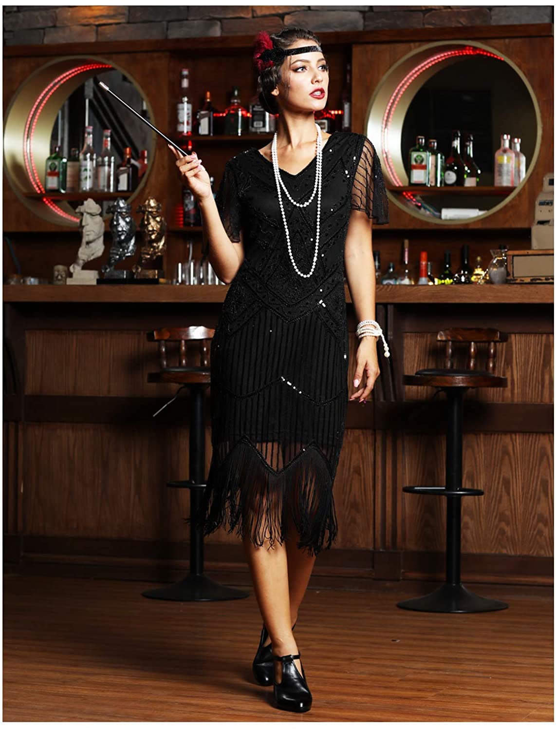 Price:$29.99 PrettyGuide Women's 1920s Flapper Dress Short Sleeve Glitter Sequin Inspired Fringed Party Cocktail Dresses at Amazon Women’s Clothing store