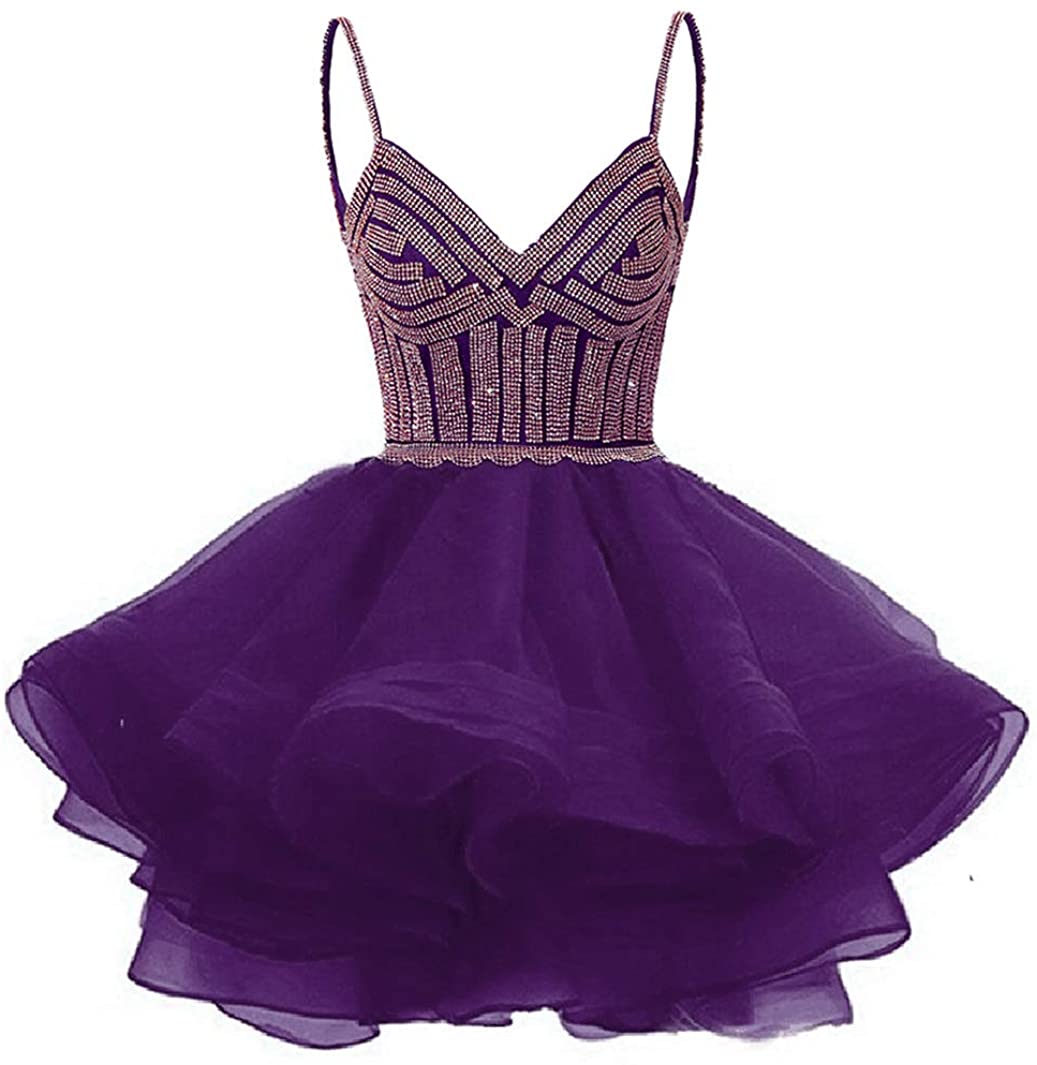 Price:$69.99    XIA Women's Strap Organza Dress For Junior Short Tiered Prom Cocktail Gowns  Clothing