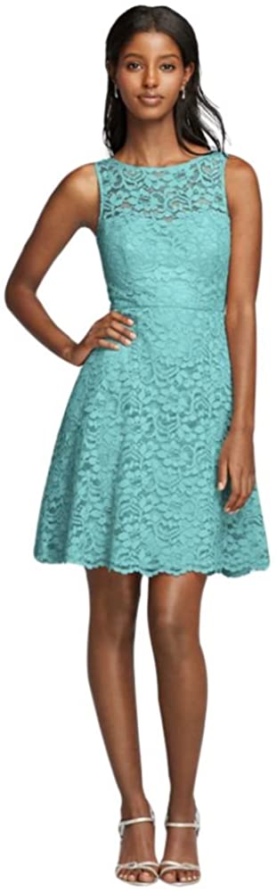 Price:$99.99    Short Sleeveless All Over Lace Bridesmaid Dress Style F18031, Spa, 18  Clothing