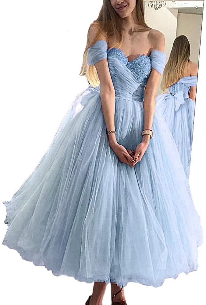Price:$68.99    LEJY Women's Off The Shoulder Tulle Homecoming Prom Dress Formal Party Gowns  Clothing