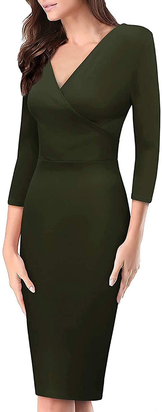 Price:$23.99    Women's Plum Cross V Neck MIDI Dress KDR44322X 1073T Olive 3X  Clothing