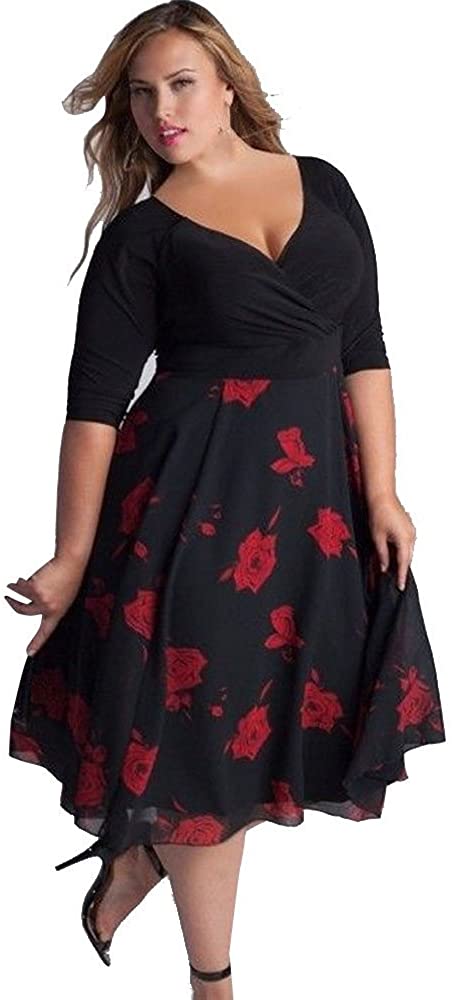 Price:$12.99 E-Scenery Boho Beach Dress Women's Plus Size Sexy V-Neck Floral Evening Party Dresses at Amazon Women’s Clothing store